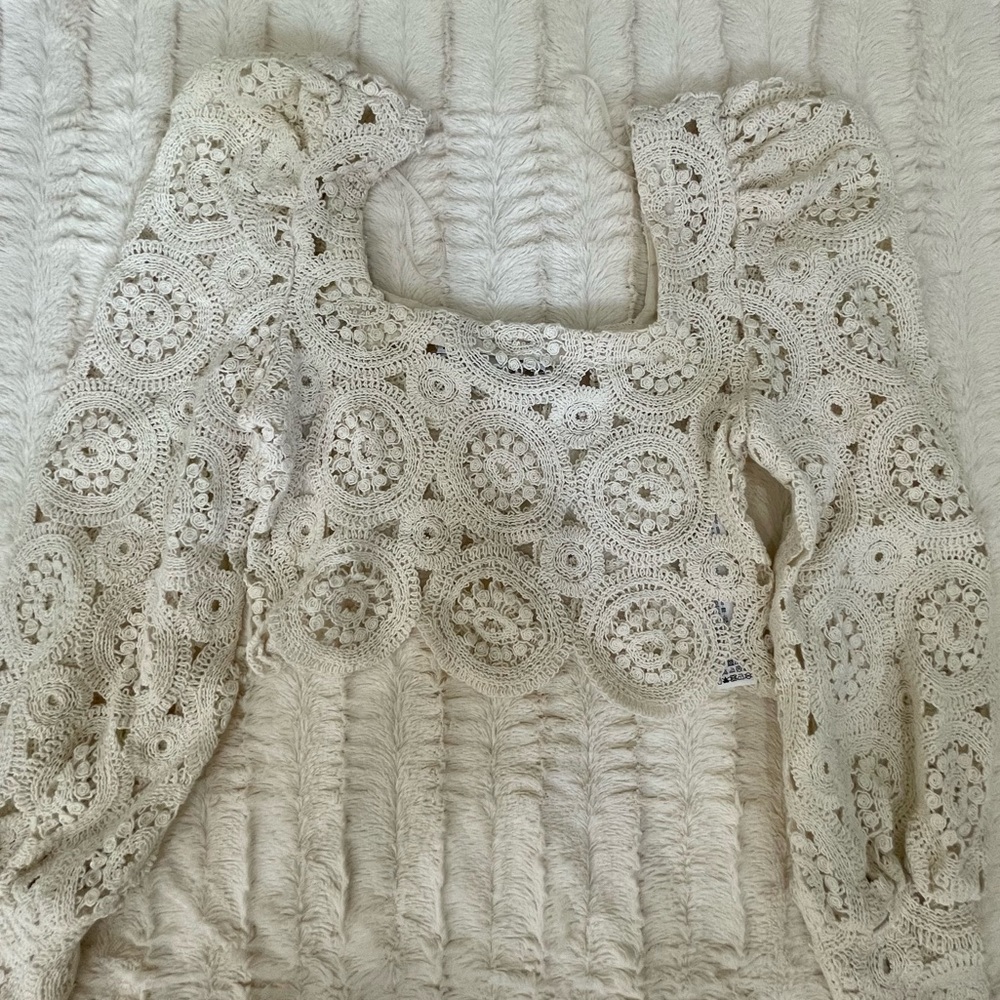 Zara Knitted Cream Long Sleeve Crop Top